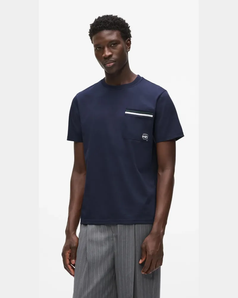 Karl Lagerfeld Ikon T-shirt Mit Gestreifter Tasche, Herren, Peacoat, Größe Peacoat