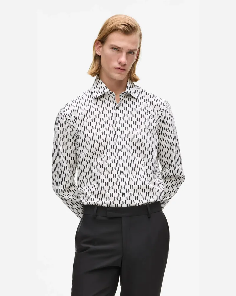 Karl Lagerfeld Hemd Mit Allover-monogramm, Herren, Weiss/schwarz, Größe Weiss