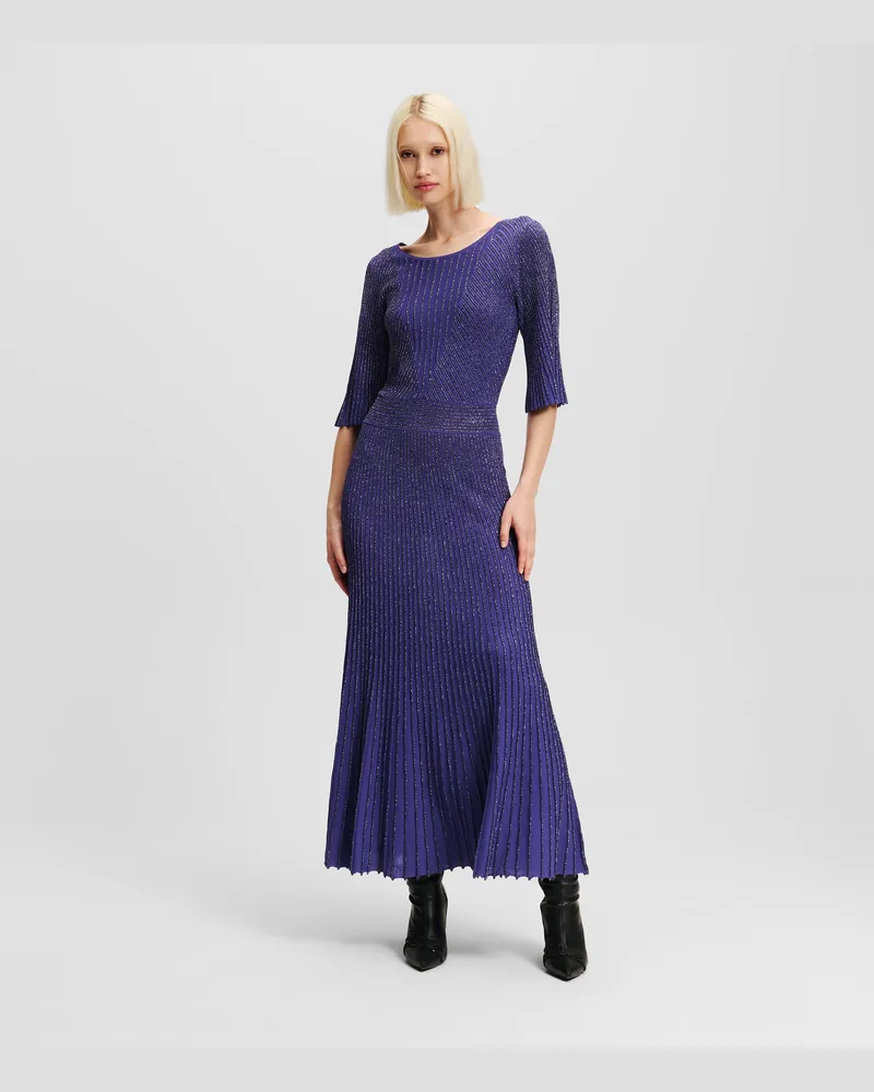 Karl Lagerfeld Plissiertes Strickkleid Aus Metallic, Frau, Tiefes Violett, Größe Tiefes