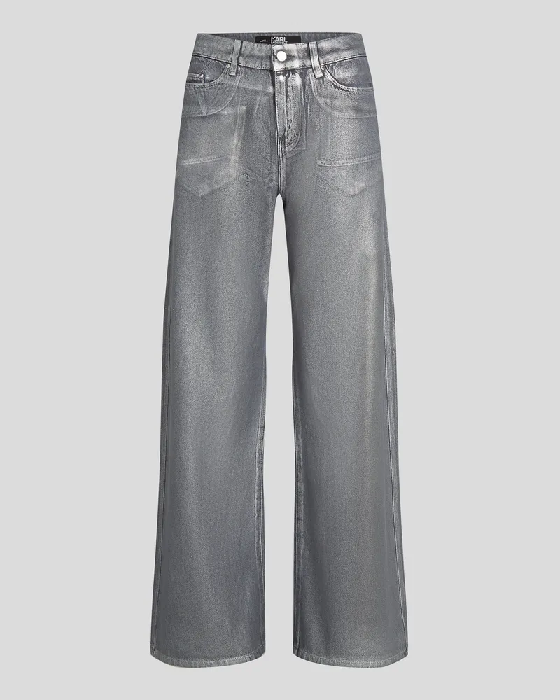 Karl Lagerfeld Metallic-jeans Mit Weitem Bein, Frau, Silver, Größe Silver