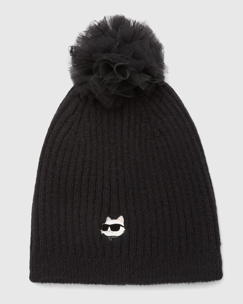 Karl Lagerfeld Ikon Choupette Bommelmütze Für Mädchenunisex, Schwarz, Size Black