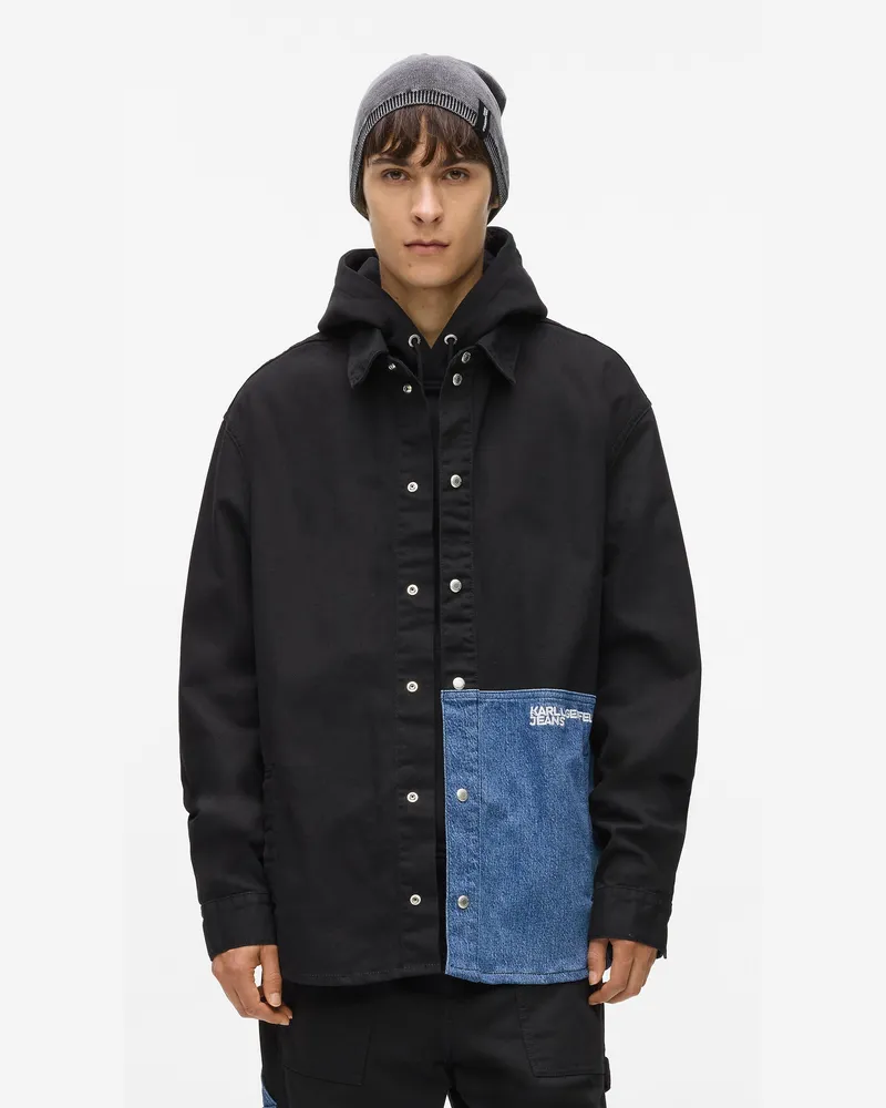 Karl Lagerfeld Overshirt Mit Denim-einsatz, Herren, Blattgrün, Größe Blattgrün
