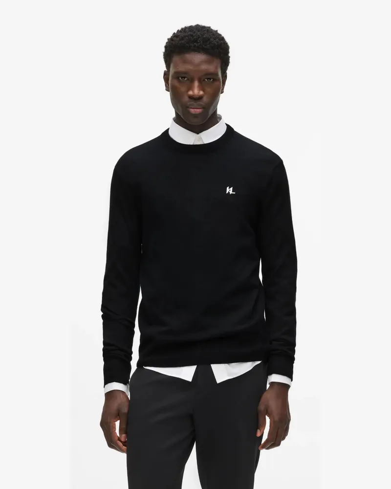 Karl Lagerfeld Pullover Mit Rundhalsausschnitt Aus Merinowolle, Herren, Schwarz, Größe Schwarz