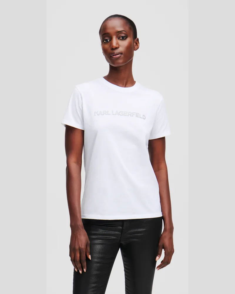 Karl Lagerfeld T-shirt Mit Glitzerndem Logo, Frau, Weiss, Größe Weiss