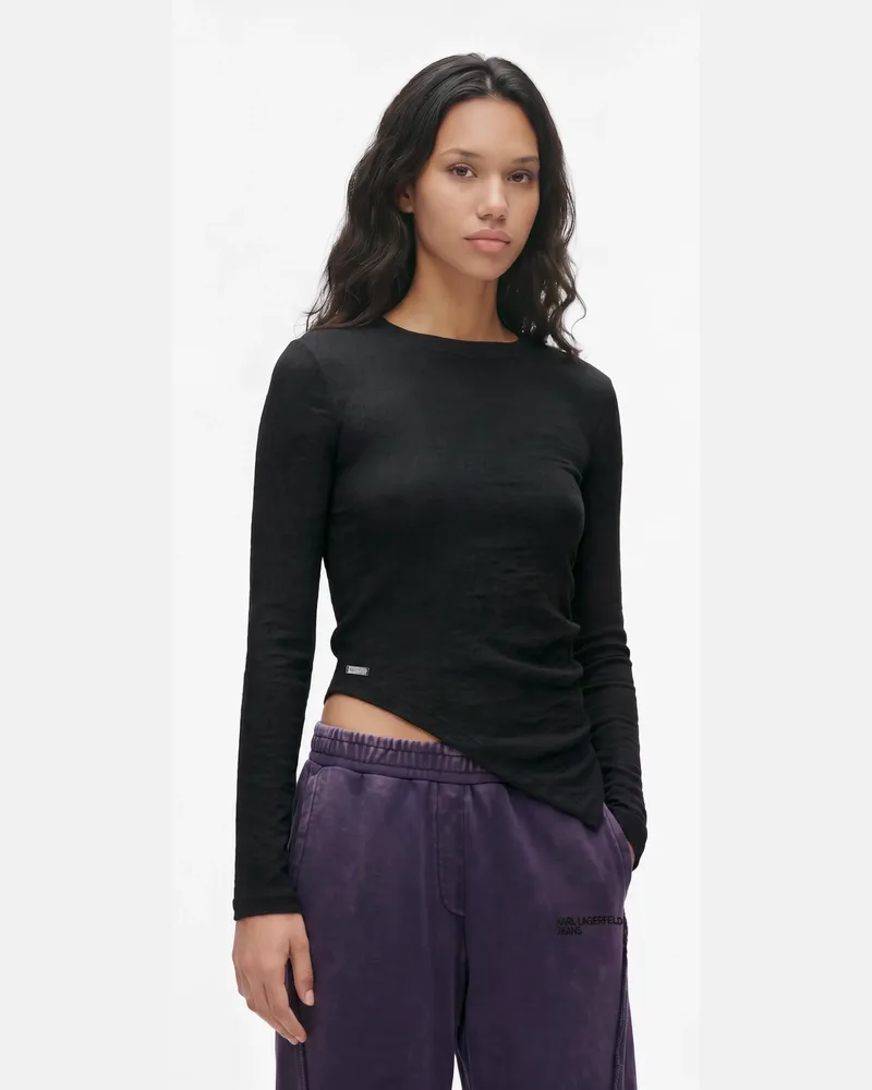 Karl Lagerfeld Asymmetrisch Gerafftes Top, Female, Schwarz, Size Black