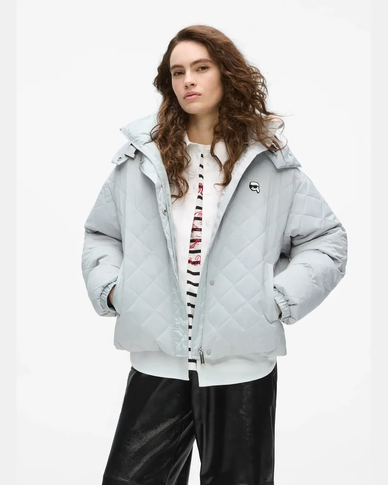 Karl Lagerfeld Ikon Gesteppte Daunenjacke, Damen, Silver, Größe Silver