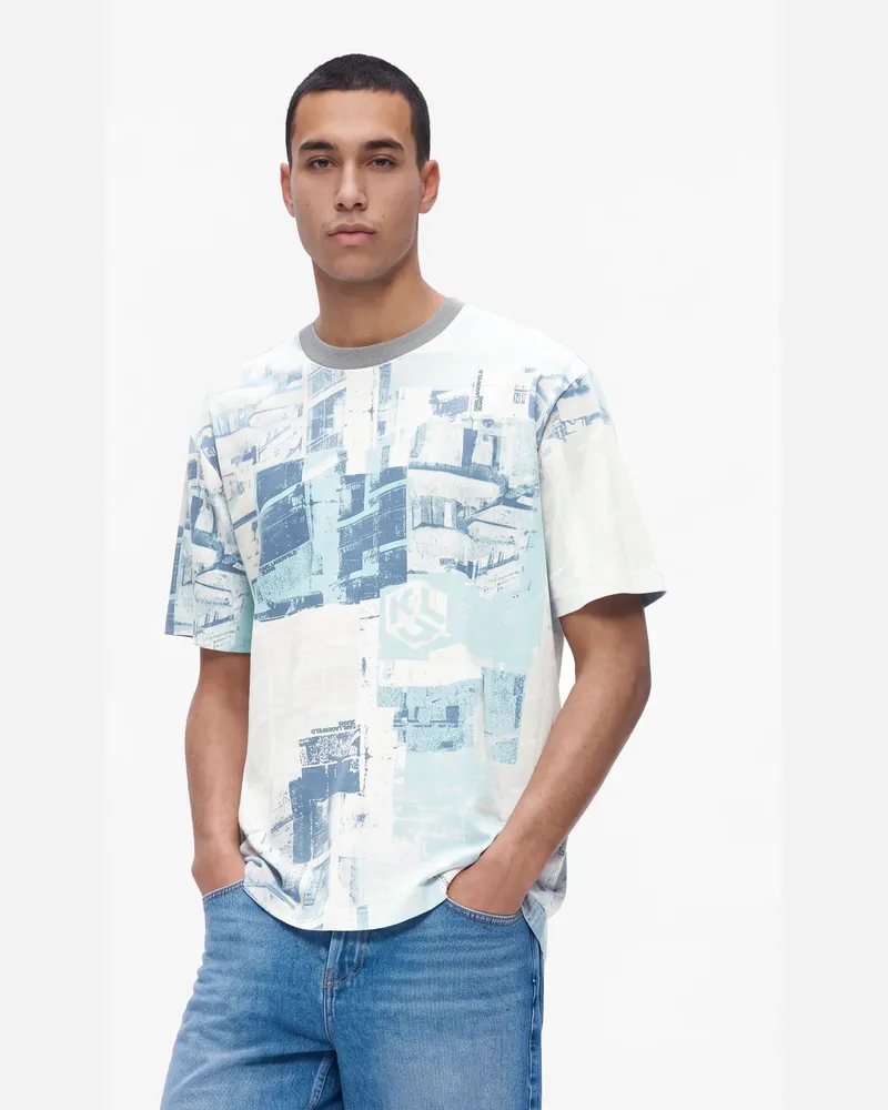 Karl Lagerfeld Lockeres T-shirt Mit Cityscape-motiv, Male, Concrete Layering Black All Over Print, Size Multicoloured