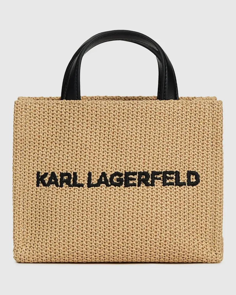 Karl Lagerfeld Kleiner Quadratischer Strandbeutel Aus Gewebtem Material Mit Logo, Damen, Natur, Größe Natur