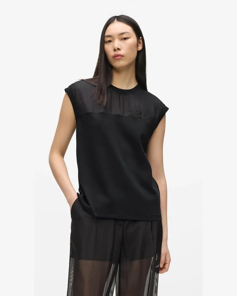 Karl Lagerfeld Signature Organza-tanktop, Damen, Schwarz, Größe: Xxl Schwarz