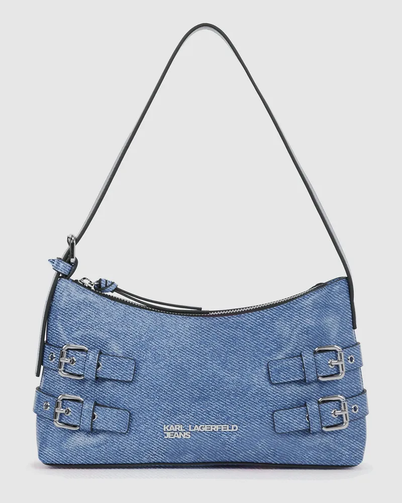 Karl Lagerfeld Schultertasche Aus Denim Mit Schnallen, Damen, Washed Blue Devore, Größe Washed