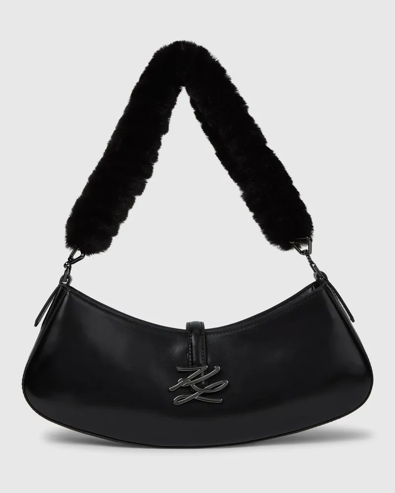 Karl Lagerfeld K/autograph Drop Kleine Glänzende Schultertasche, Damen, Schwarz-gunmetal, Größe Schwarz-gunmetal