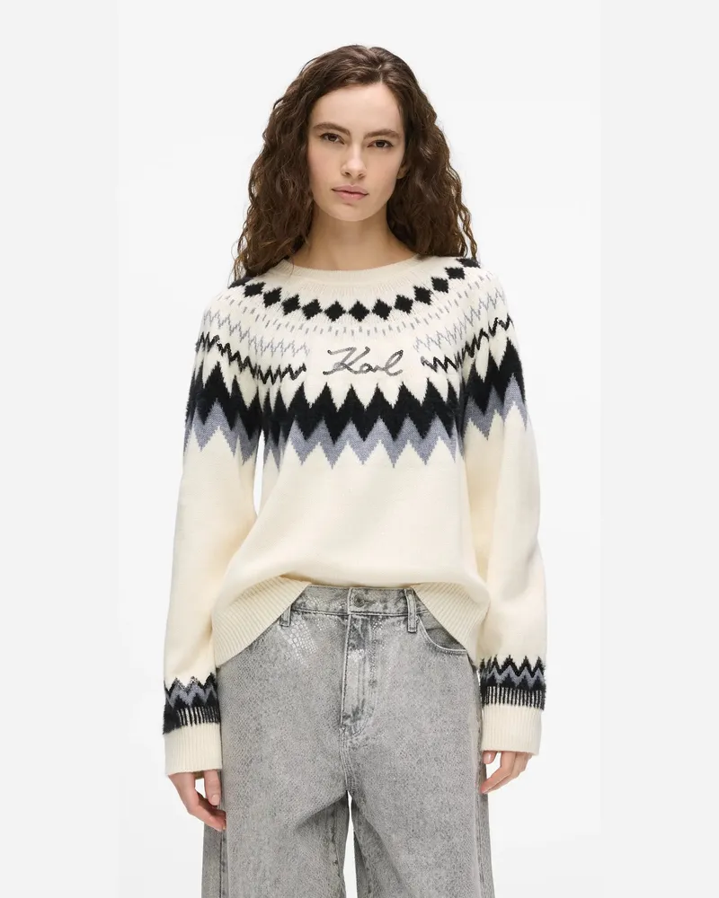 Karl Lagerfeld Alpiner Strickpullover, Damen, Weiss/schwarz, Größe Weiss