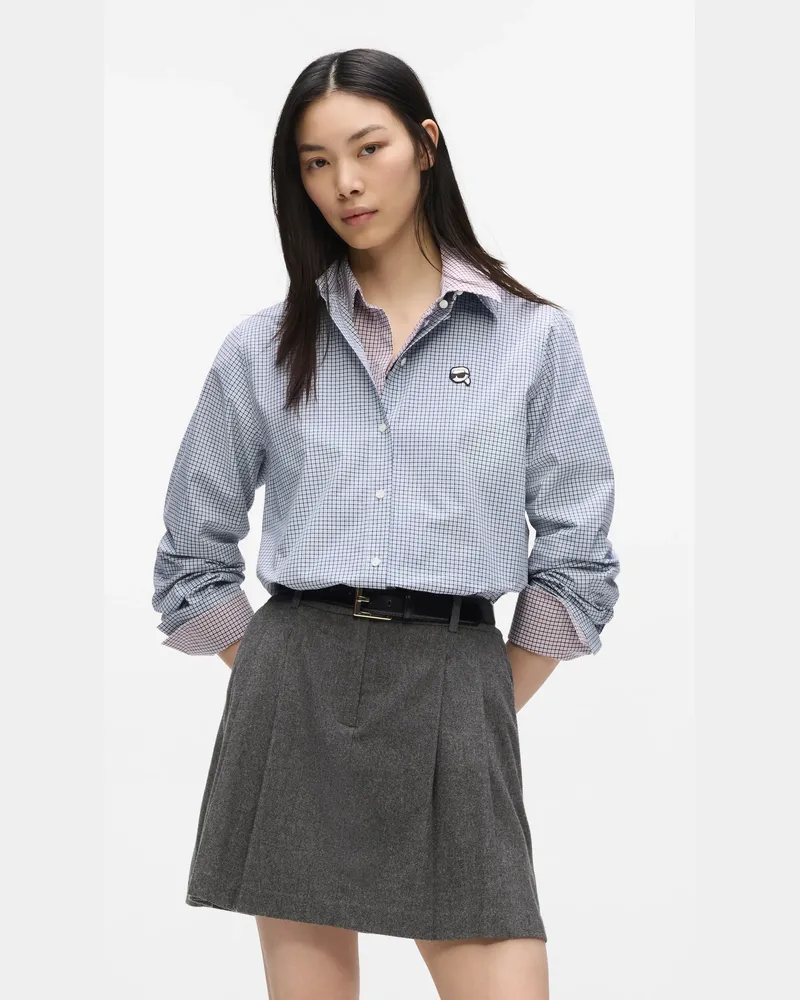 Karl Lagerfeld Ikon Kariertes Hemd, Damen, White-blue Ikon Check, Größe White-blue