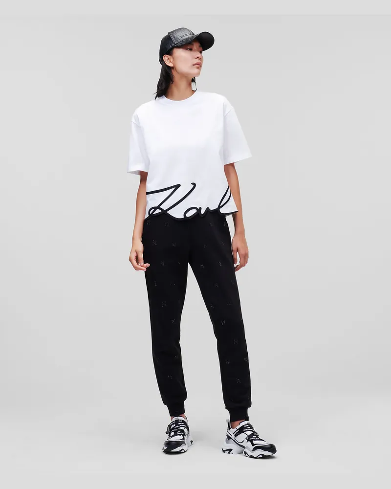 Karl Lagerfeld T-shirt Mit Signatur-saum, Damen, Weiss, Größe Weiss