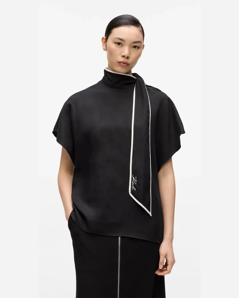 Karl Lagerfeld Bluse Aus Leinenmischgewebe Mit Paspelierung, Damen, Schwarz, Größe Schwarz