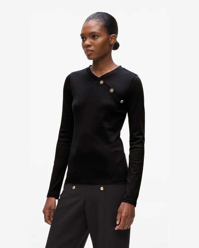 Karl Lagerfeld Langärmeliges T-shirt Mit Knöpfen, Damen, Schwarz, Größe Schwarz