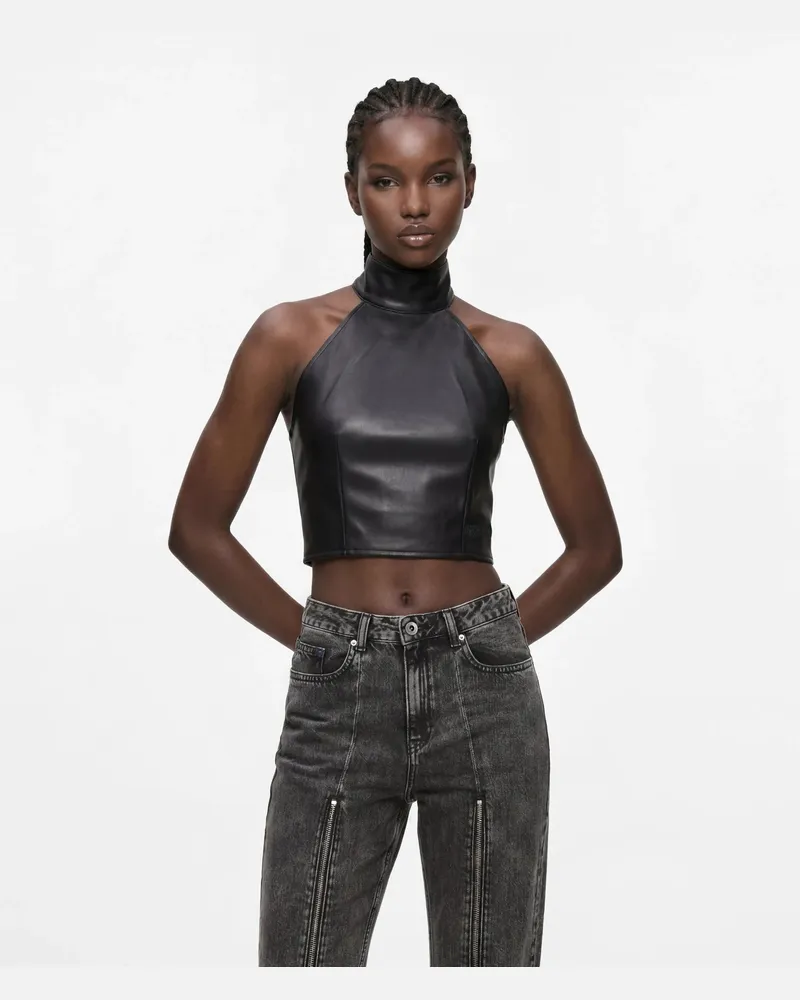 Karl Lagerfeld Neckholder-top Aus Kunstleder, Damen, Schwarz, Größe Schwarz