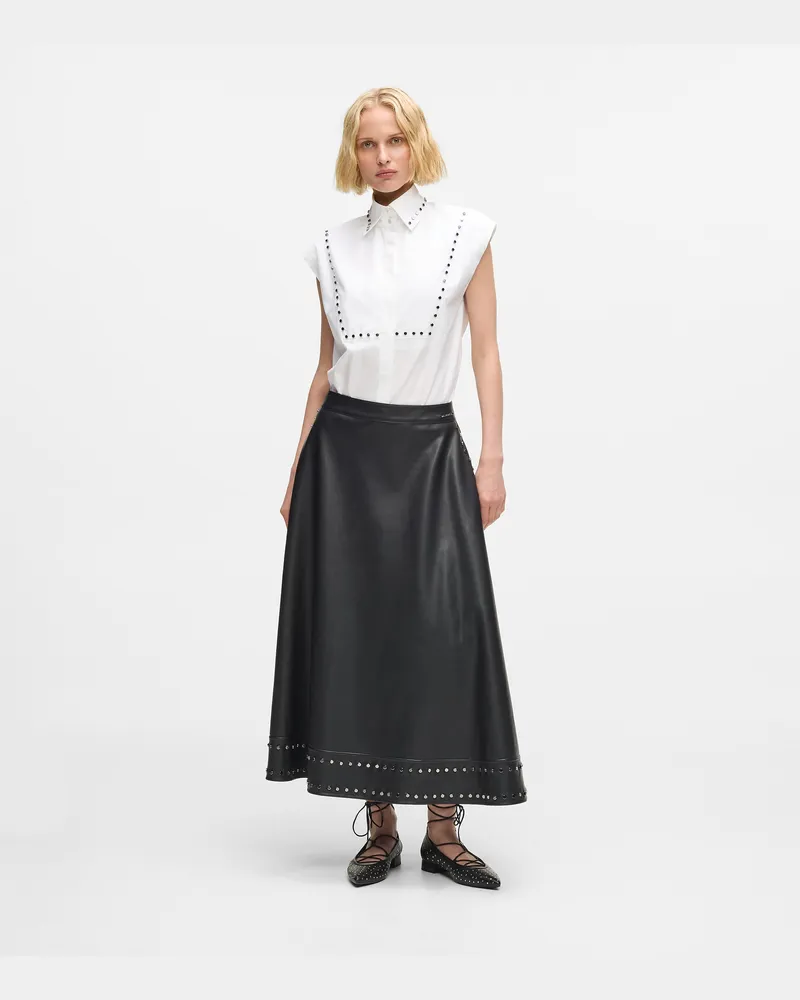 Karl Lagerfeld Kunstlederrock Mit Nieten, Damen, Schwarz, Größe Schwarz