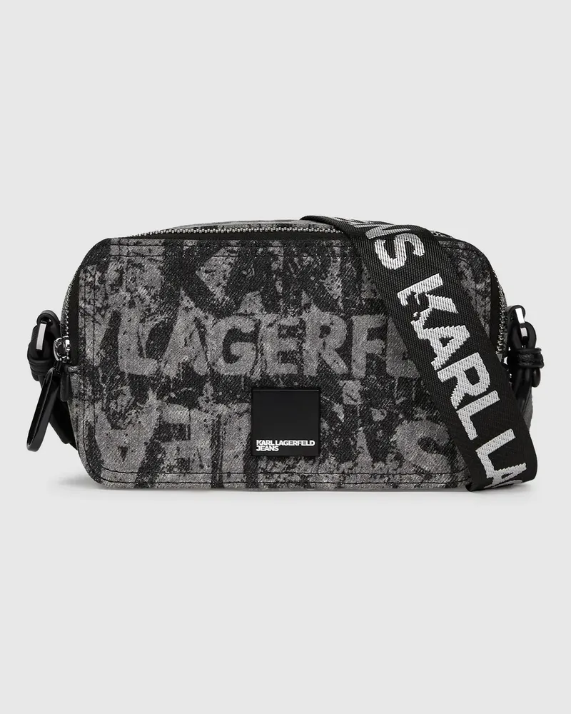 Karl Lagerfeld Kameratasche Aus Denim Mit Grafikprint, Damen, Denim Mit Allover-print Und Strukturiertem Logo, Größe Denim