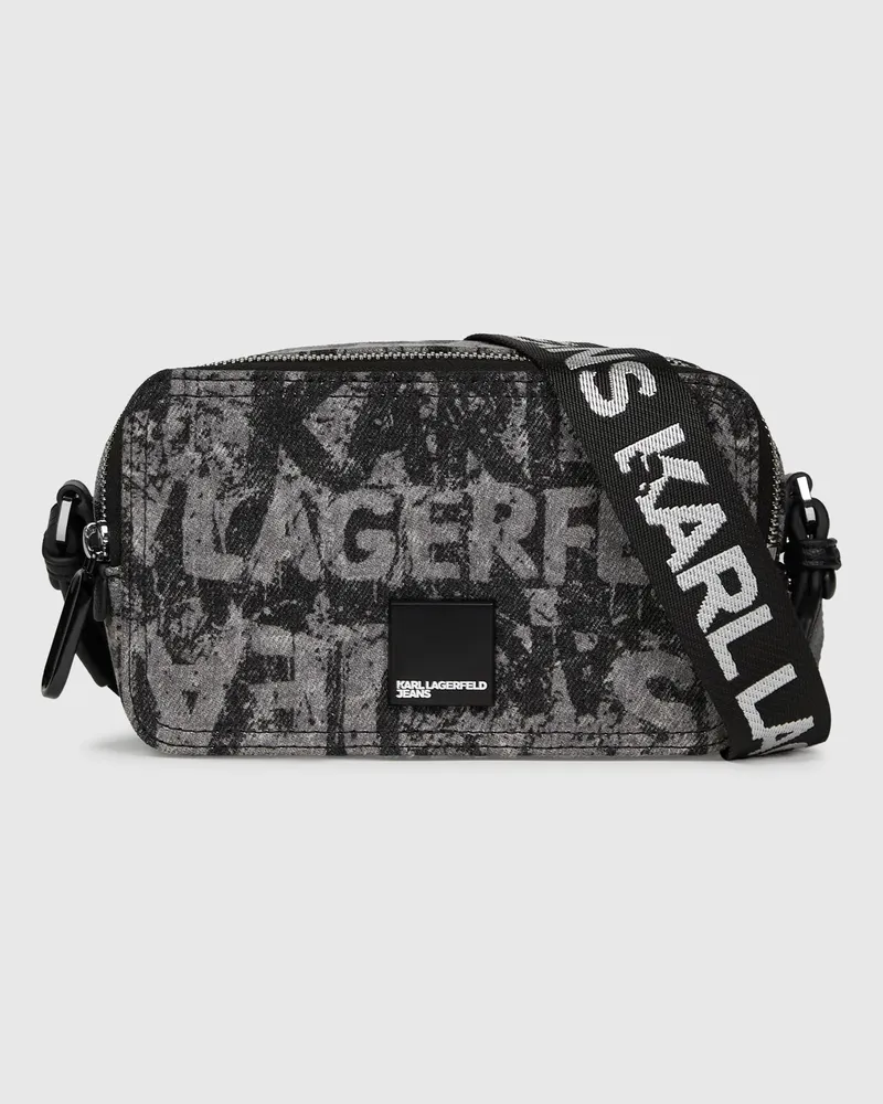 Karl Lagerfeld Kameratasche Aus Denim Mit Grafikprint, Damen, Denim Mit Allover-print Und Strukturiertem Logo, Größe Denim