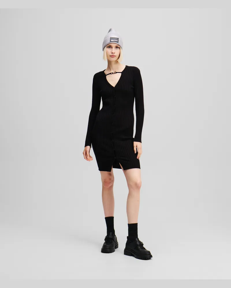 Karl Lagerfeld Strickkleid Mit Knopfleiste, Frau, Schwarz, Größe Schwarz