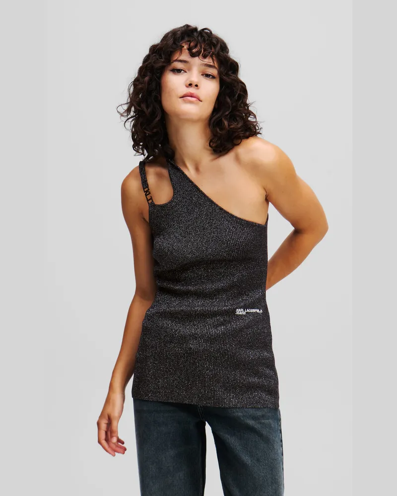 Karl Lagerfeld Einschultriges Metallic-top, Frau, Schwarz, Größe Schwarz