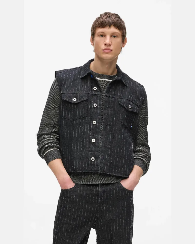 Karl Lagerfeld Denimweste Mit Nadelstreifen, Herren, Schwarzer Jeansstoff Mit Nadelstreifen, Größe Schwarzer