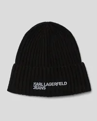 Karl Lagerfeld Klj mütze mit Rippstrick und Logo, Mann, Schwarz Schwarz