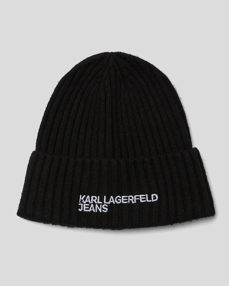 Karl Lagerfeld Klj mütze mit Rippstrick und Logo, Mann, Schwarz Schwarz