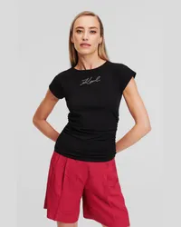 Karl Lagerfeld Karl-signatur-t-shirt mit Strass, Frau, Schwarz Schwarz