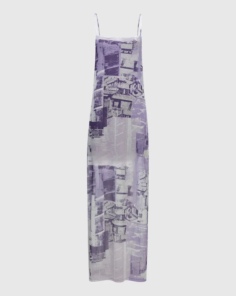Karl Lagerfeld Maxikleid Aus Mesh Mit Cityscape-motiv, Female, Concrete Layering All Over Print, Size Multicoloured