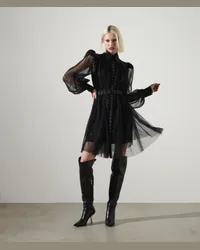 Karl Lagerfeld Karl studio Kleid mit Mesh und Pailletten, Frau, Schwarz Schwarz