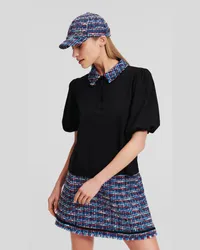 Karl Lagerfeld Poloshirt aus Bouclé, Frau, Schwarz Schwarz