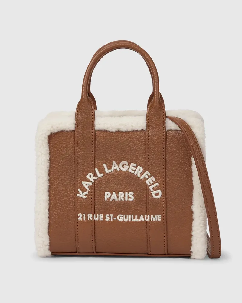 Karl Lagerfeld Rue St-guillaume Mini-tote Bag Aus Kunstlammfell, Damen, Dunkles Tan, Größe Dunkles