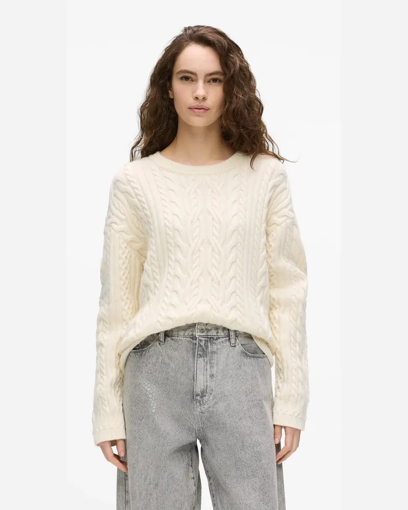Karl Lagerfeld Grobstrickpullover Mit Zopfmuster, Damen, Cannoli Creme, Größe Cannoli