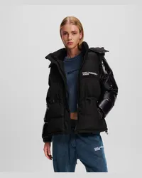 Karl Lagerfeld Klj pufferjacke mit Kapuze, Frau, Schwarz/glänzend Schwarz Schwarz