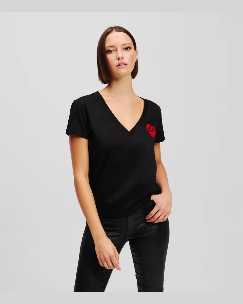Karl Lagerfeld K/heart t-shirt Mit V-ausschnitt, Frau, Schwarz, Größe Schwarz