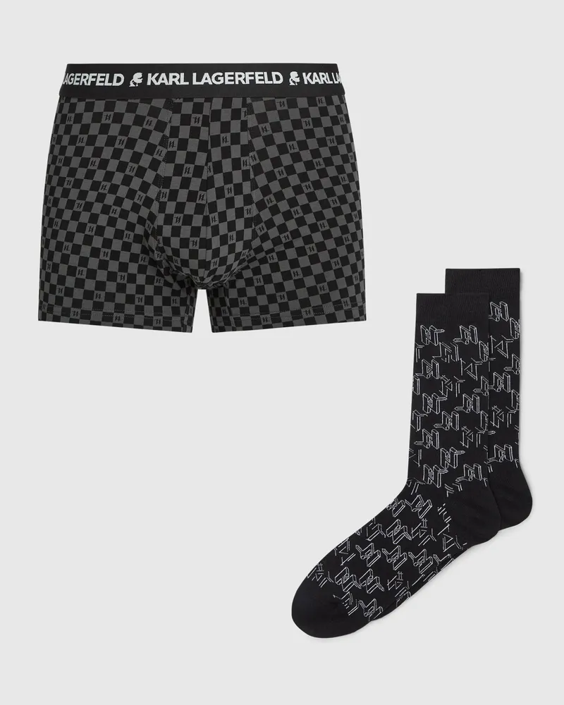 Karl Lagerfeld Geschenkset Mit Monogram-boxershorts Und Socken, Herren, Sketchy Monogram-black, Größe Sketchy