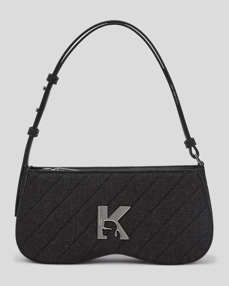 Karl Lagerfeld Gesteppte Schultertasche In Sonnenbrillenform, Frau, Schwarzer Denim, Größe Schwarzer