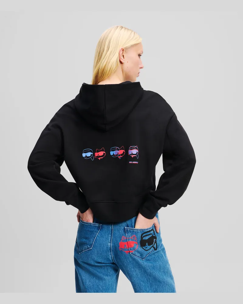 Karl Lagerfeld Ikon Kurzer Hoodie Mit Farbdetails, Frau, Schwarz, Größe Schwarz