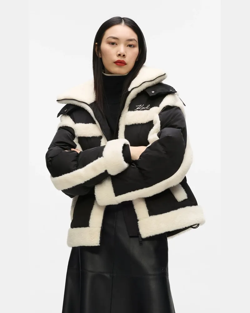 Karl Lagerfeld Daunenjacke Aus Kunstlammfell, Damen, Schwarz, Größe Schwarz