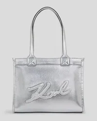 Karl Lagerfeld K/skuare mittelgrosse Tote-bag in Genarbter Optik, Frau, Silver Silver