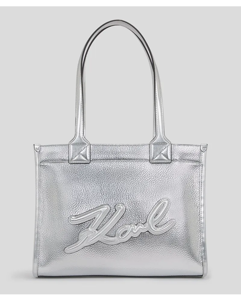 Karl Lagerfeld K/skuare mittelgrosse Tote-bag in Genarbter Optik, Frau, Silver Silver