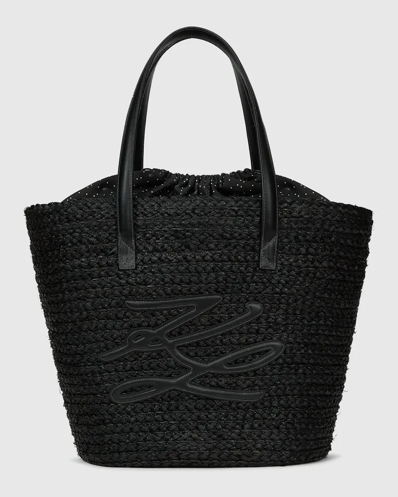Karl Lagerfeld Autograph-strandtasche Aus Bast, Female, Schwarz, Size Black