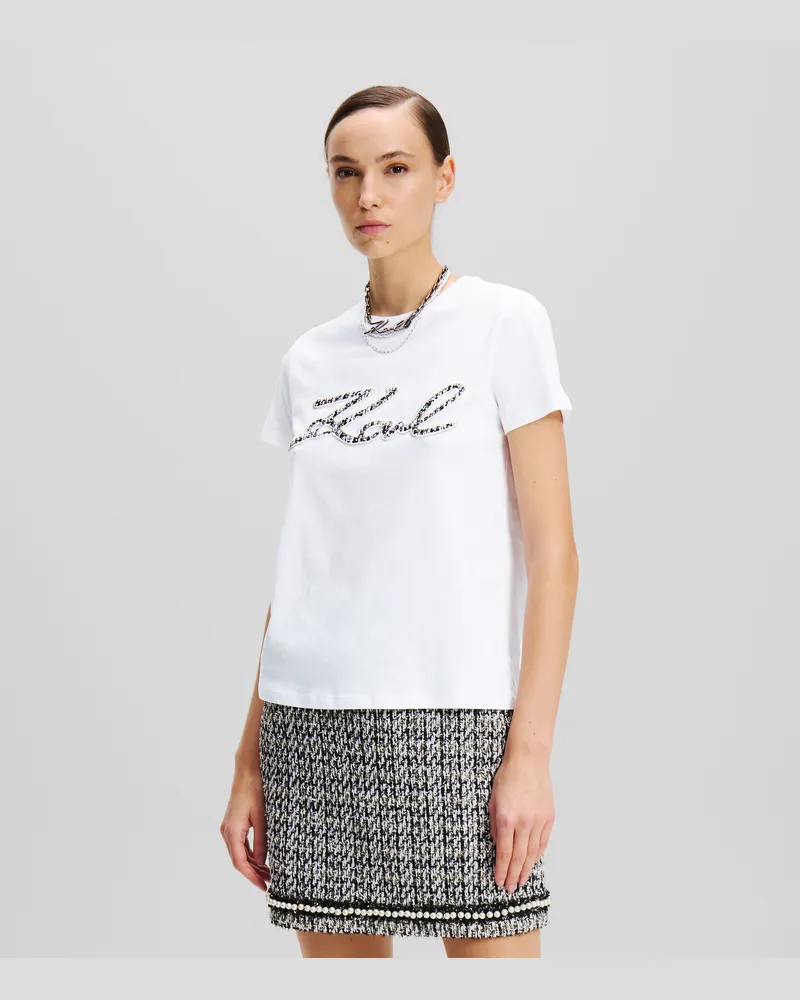 Karl Lagerfeld Karl-signatur-t-shirt mit Bouclé, Frau, Weiss Weiss