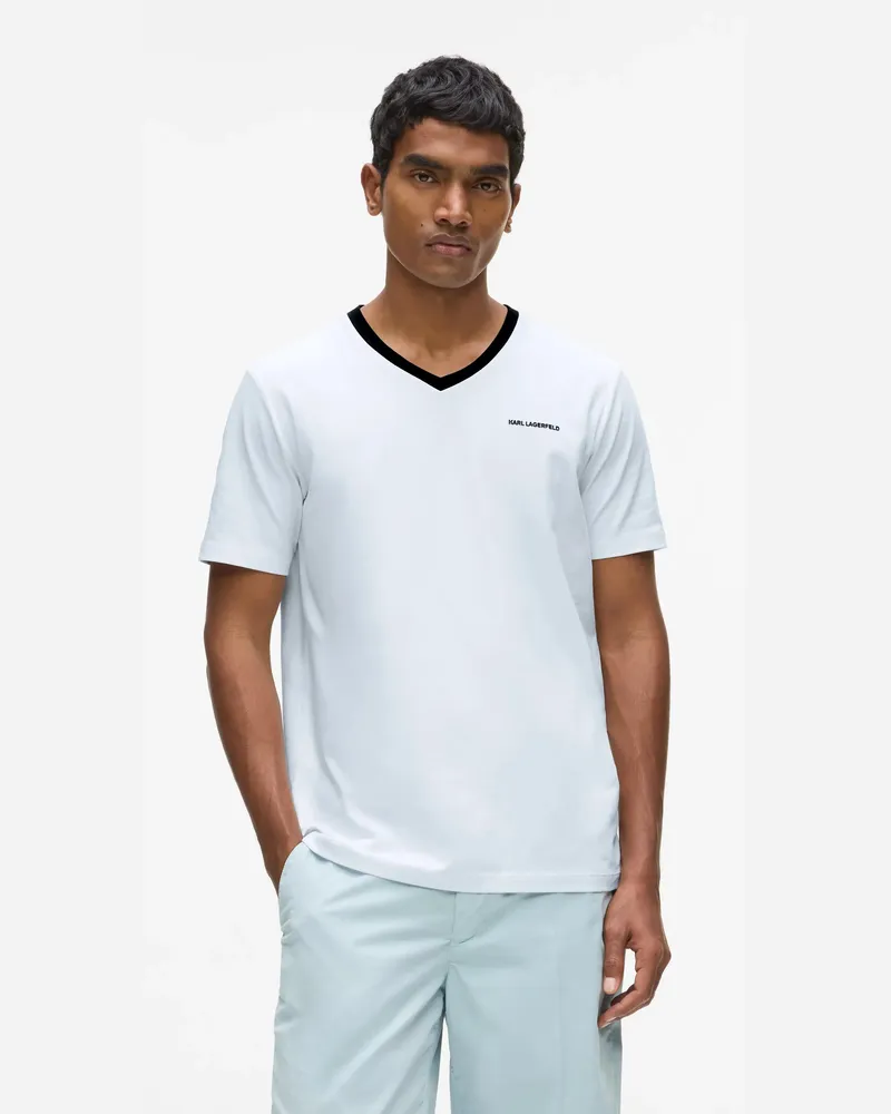 Karl Lagerfeld Kontrast V-ausschnitt T-shirt, Male, Aquamarin, Size Blue