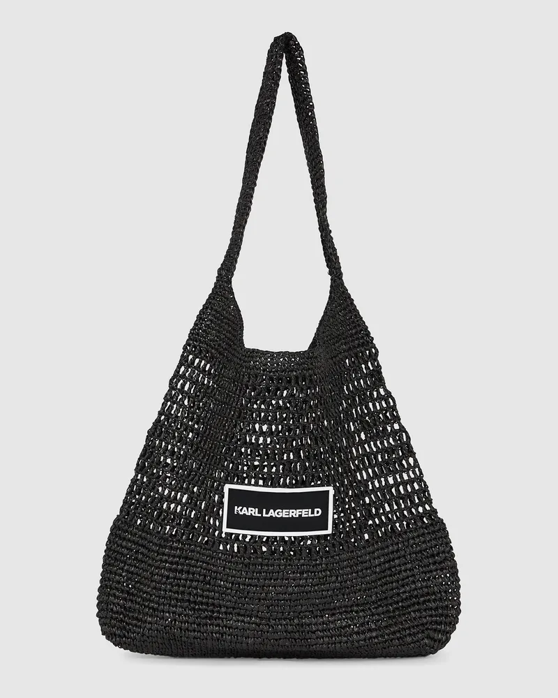 Karl Lagerfeld Gehäkelte Strandtasche Mit Logo, Frau, Schwarz, Größe Schwarz
