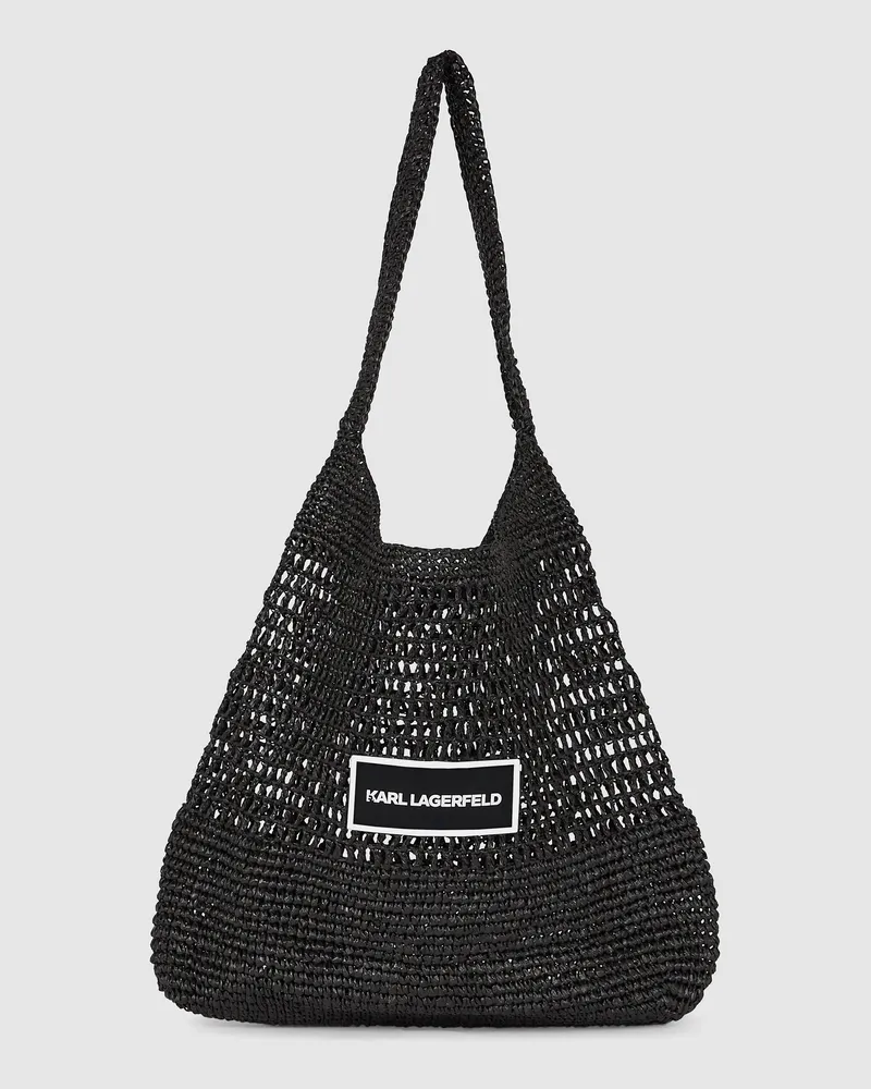 Karl Lagerfeld Gehäkelte Strandtasche Mit Logo, Damen, Schwarz, Größe Schwarz