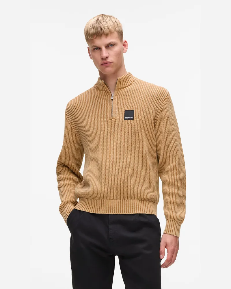 Karl Lagerfeld Legerer Pullover Mit Halbem Reißverschluss, Herren, Chipmunk, Größe Chipmunk