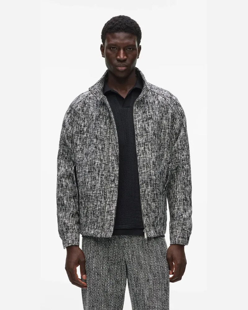 Karl Lagerfeld Bouclé-jacke Mit Hohem Stehkragen, Male, Schwarz/weiss, Size Black